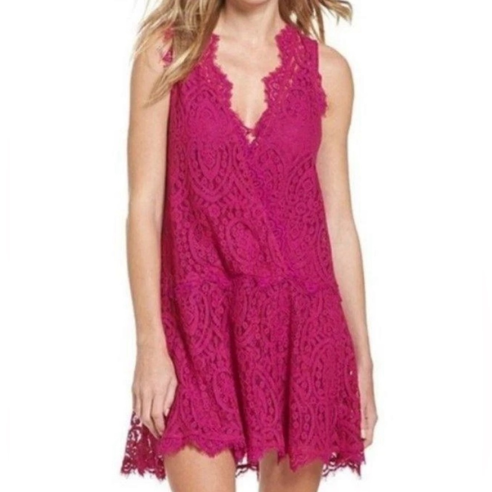 Free People Size XS Heart In Two Orchid Pink Crochet Lace Mini Dress - Picture 4 of 9